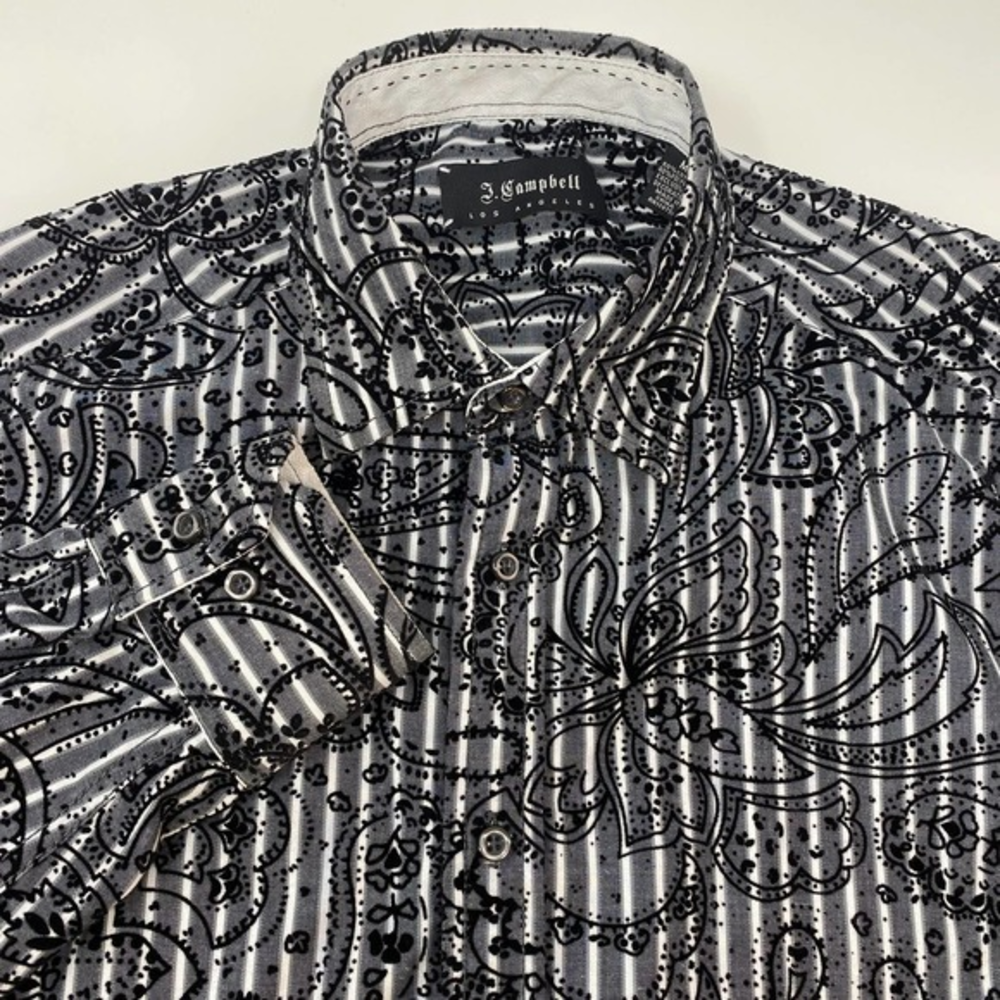 J.Campbell Medium Black Gray 3D Floral Pattern Long Sleeve Button Up Shirt